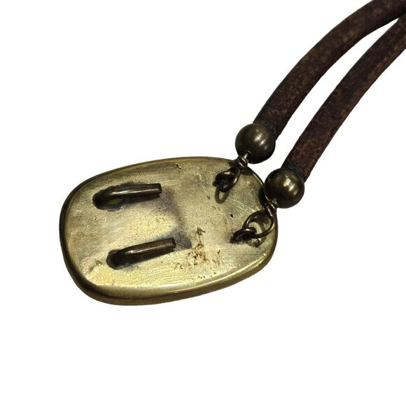 Brass Inlay Buckle Double-Layer Leather Belt Stone Accents Possibly Homemade - Picture 4 of 11